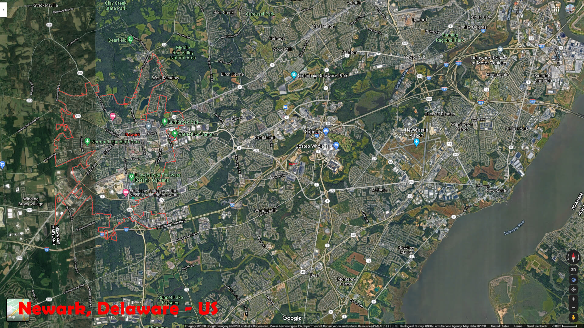 Newark Area Map Delaware US